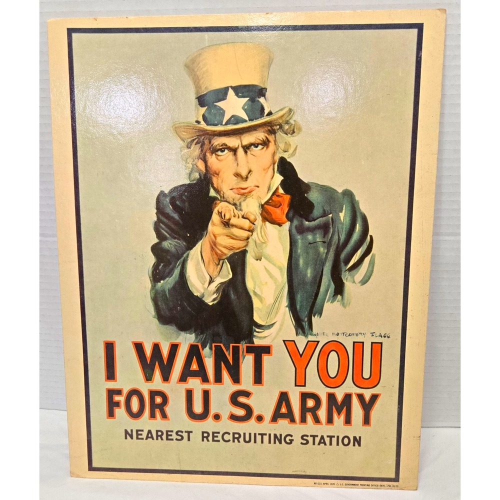 Vintage 1978 Uncle Sam I Want You Poster Cardboard US Army GPO Reprint 11 x 14